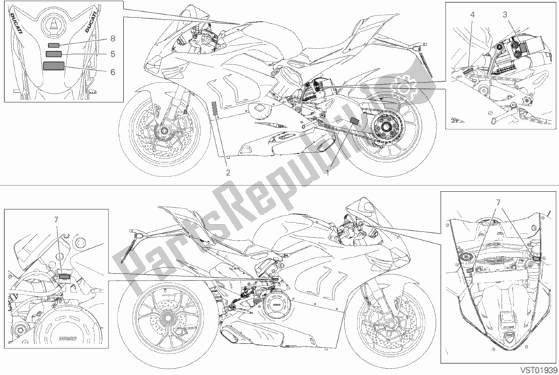Todas las partes para Placas De Posicionamiento de Ducati Superbike Panigale V4 R 1000 2020